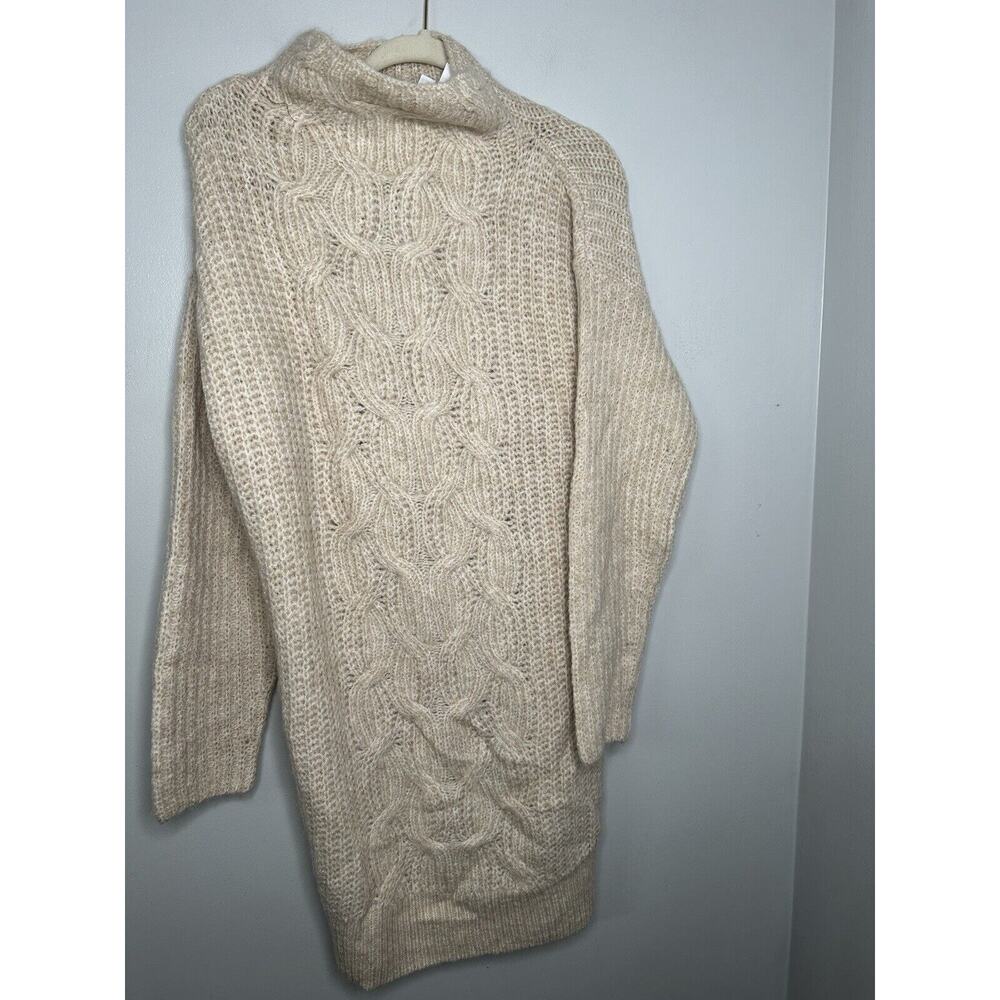 Topshop Women's Mock Neck Cable Knit Ivory Sweater Dress Size 4-6 Small